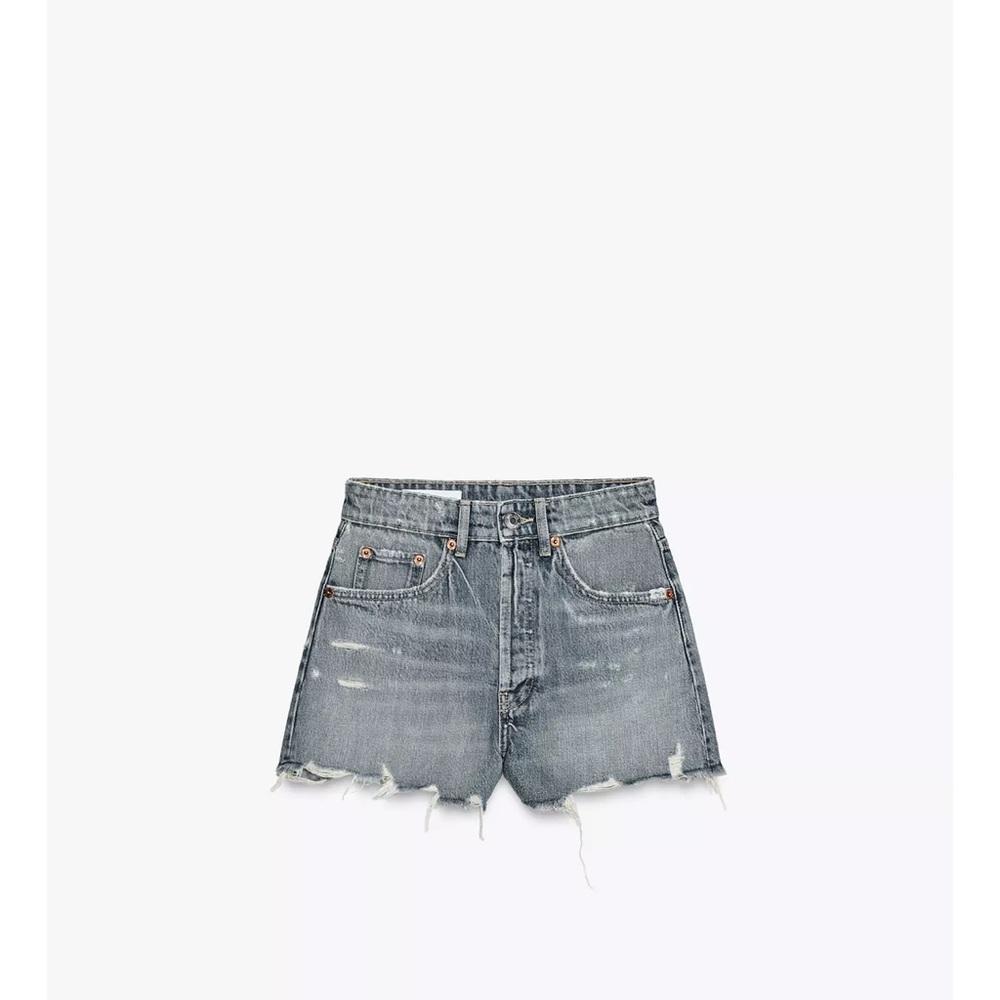 ZARA TRF RIPPED HIGH RISE DENIM SHORTS - Picture 7 of 10